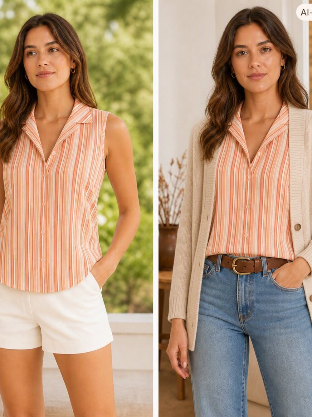 B. Moss Sleeveless Striped Button‑Up Blouse – Size S/P – EUC